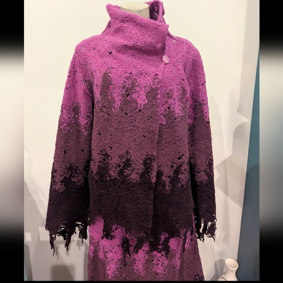 Simon Chang Vintage Designer Avant Garde Wool Skirt & Sweater Set Purple Sz L - Picture 7 of 17